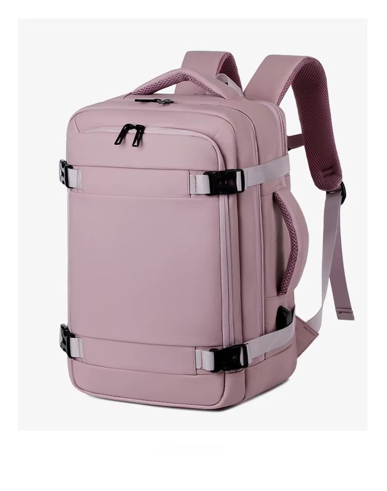 pink backpack three-quarter angle view