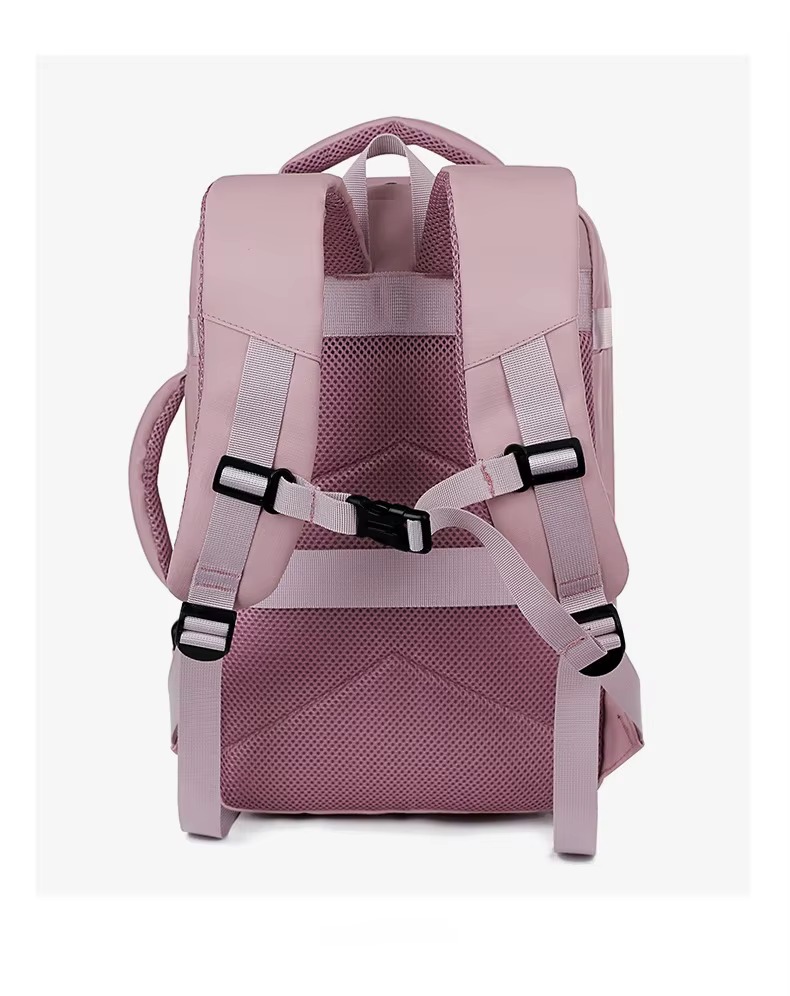 pink backpack back panel with padded straps