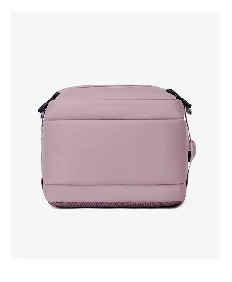 pink backpack base and bottom view