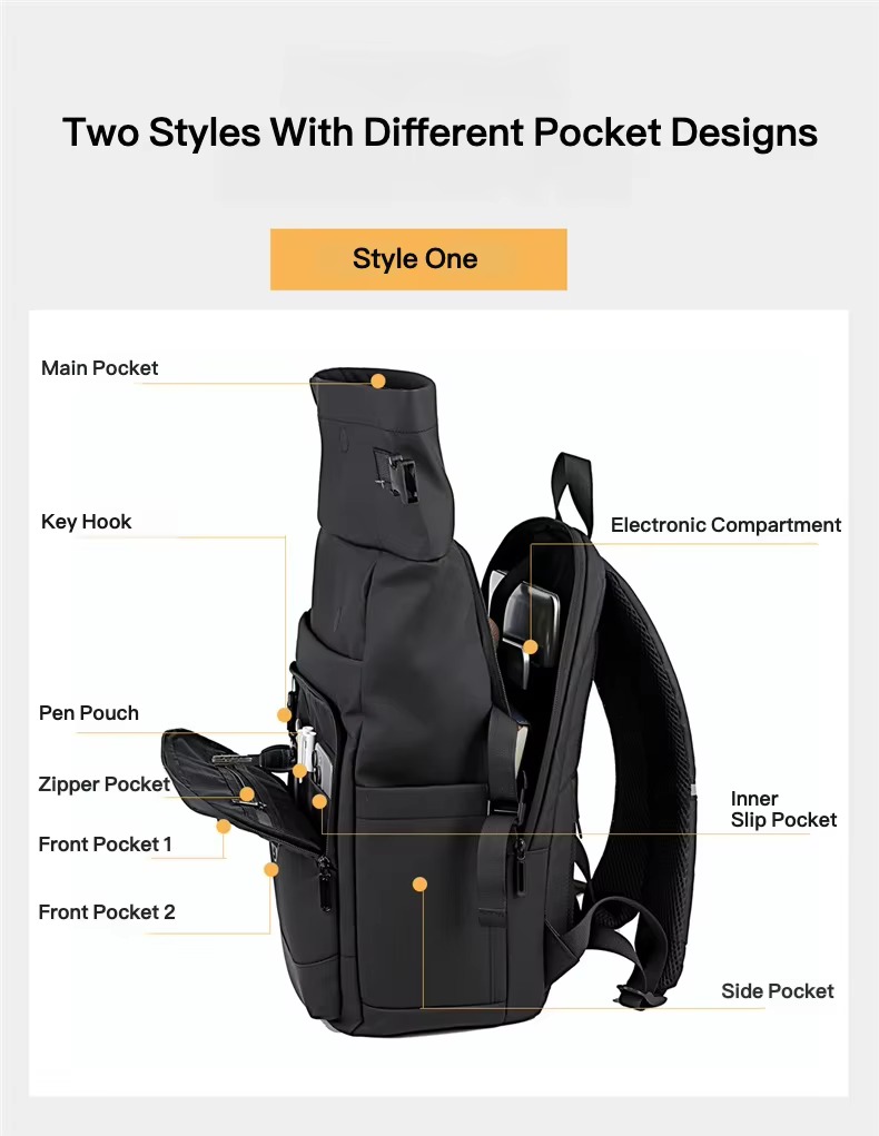 dual compartment interior packed with laptop notebook and thermos flask