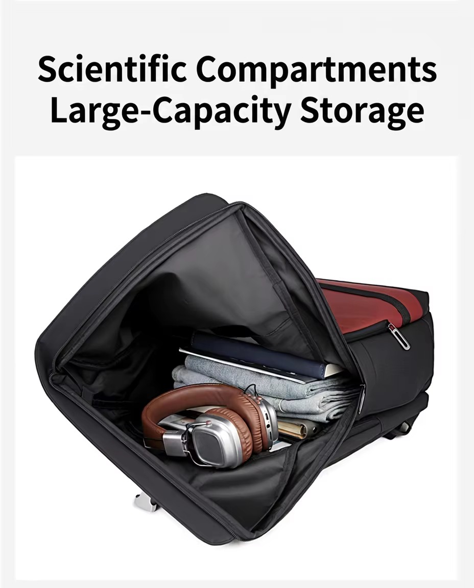 main pocket interior packed with wallet tablet and notebook