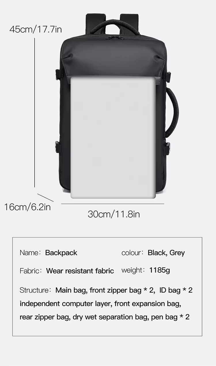 expandable 30L to 35L capacity side by side comparison with zipper expansion