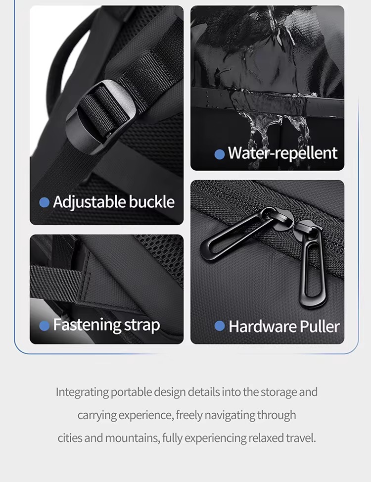 easy to organize front functional bag and large capacity main compartment diagram