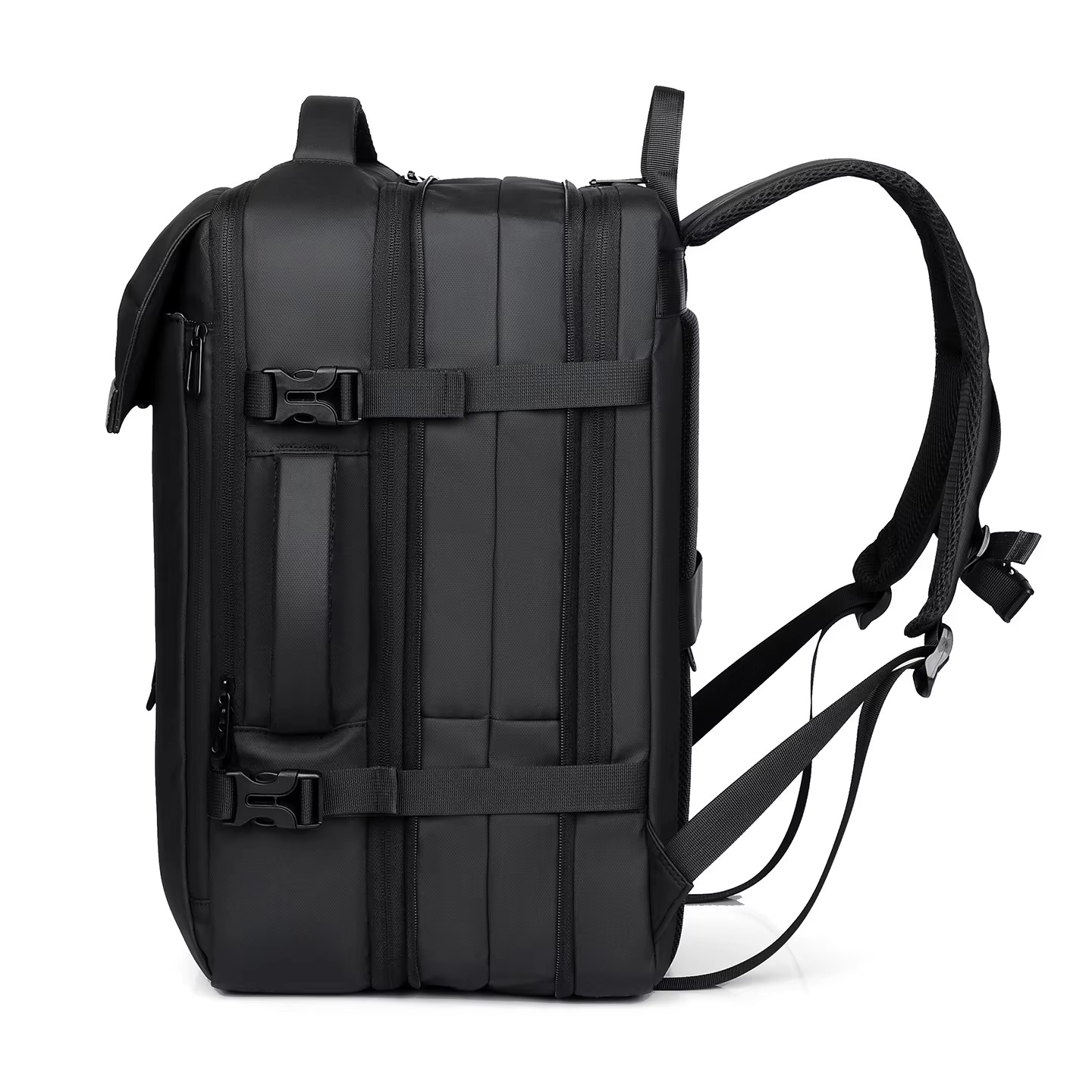 adjustable buckle water repellent fabric fastening strap and hardware puller close-ups