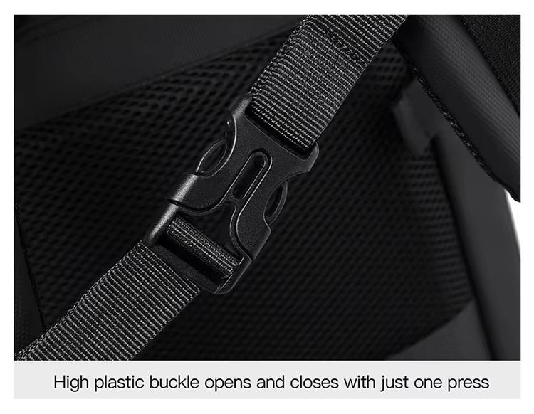 back three-quarter view of black backpack showing top and side handles