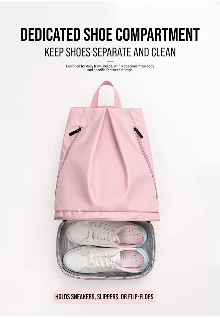 bottom shoe compartment open showing sneakers stored separately