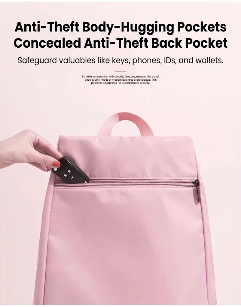 concealed anti-theft back pocket holding a car key fob