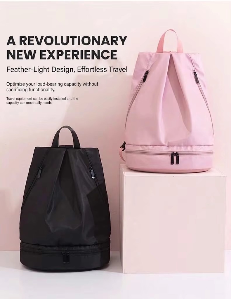 black and pink backpacks displayed side by side