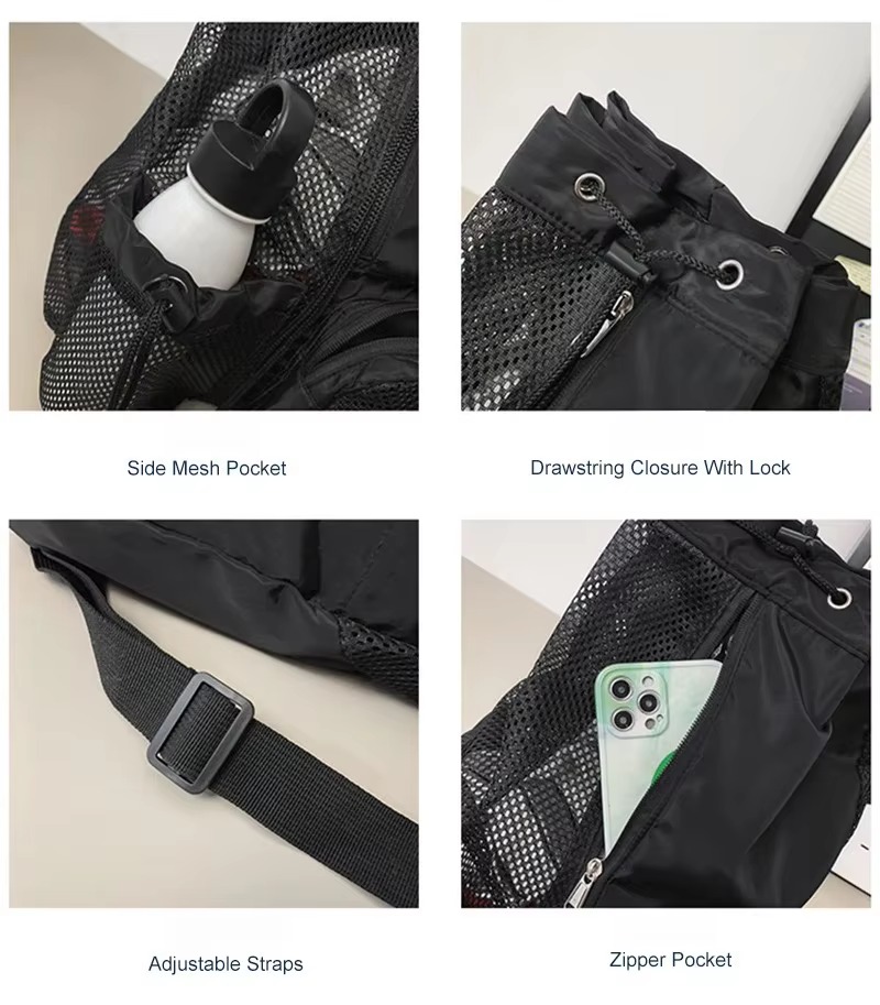 bag packed with towels, goggles, flip-flops, and toiletries