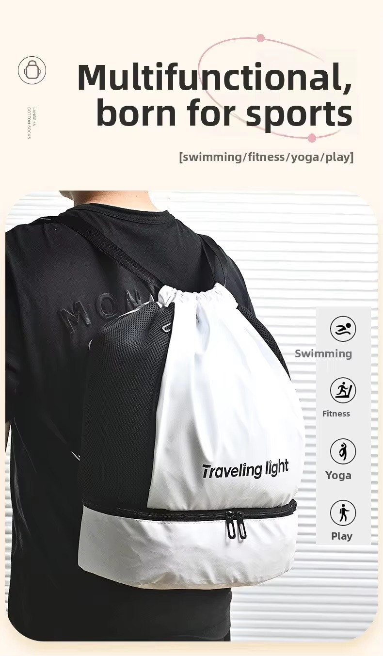 man wearing white and black mesh-panel backpacks side by side