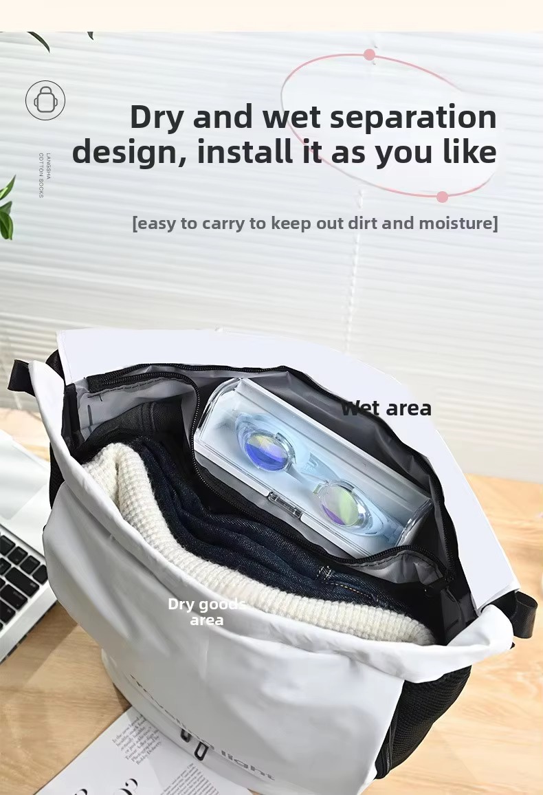 internal dry-wet separation pouch with goggles in wet area and clothing in dry area