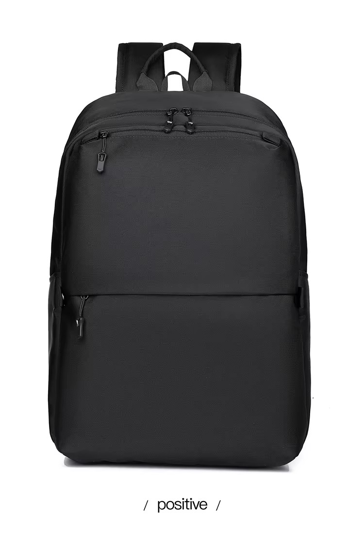 black backpack front view labeled positive angle