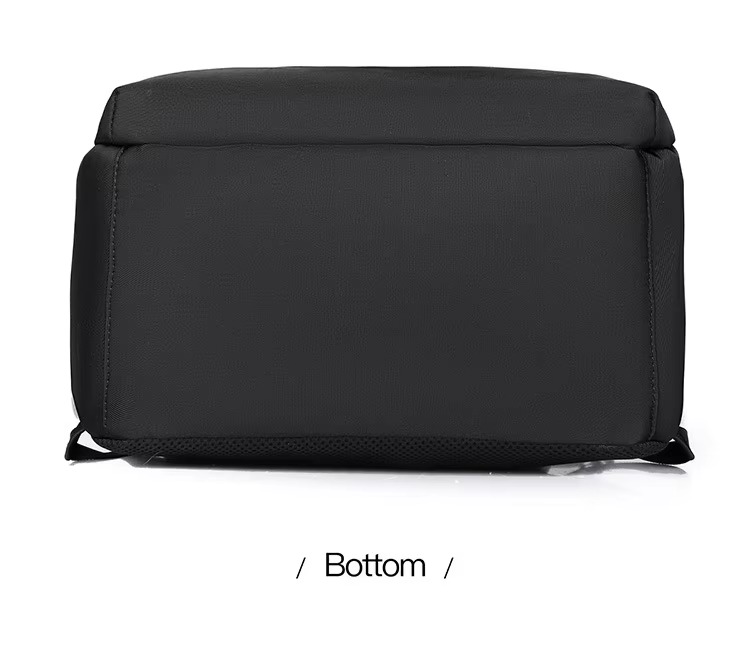 black backpack bottom view showing base panel