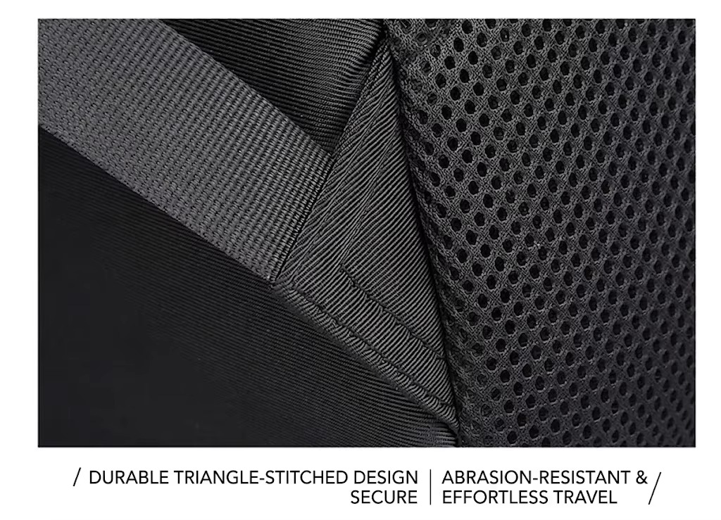 close-up of triangle-stitched seam on abrasion-resistant panel