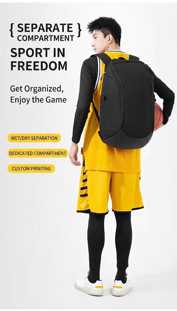 man carrying black basketball backpack outdoors holding basketball
