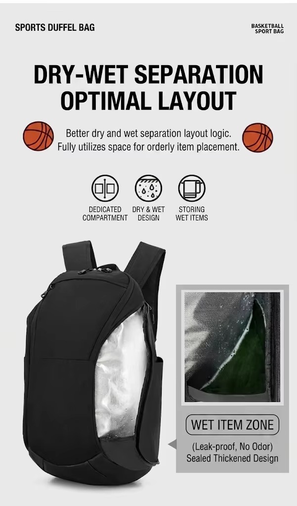 waterproof wet-item zone pocket close-up
