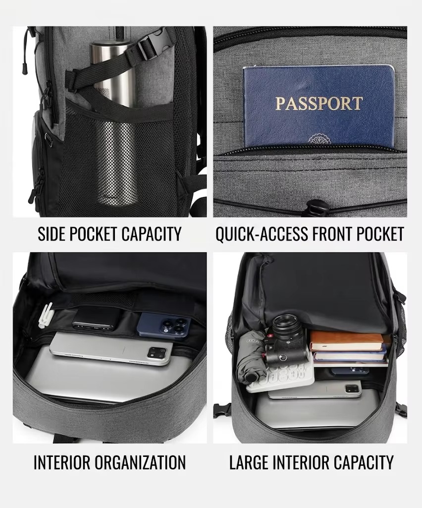 front organizer pocket holding passport and phone