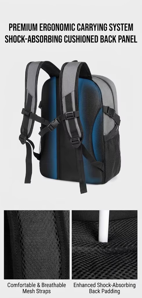 side mesh pocket holding a water bottle