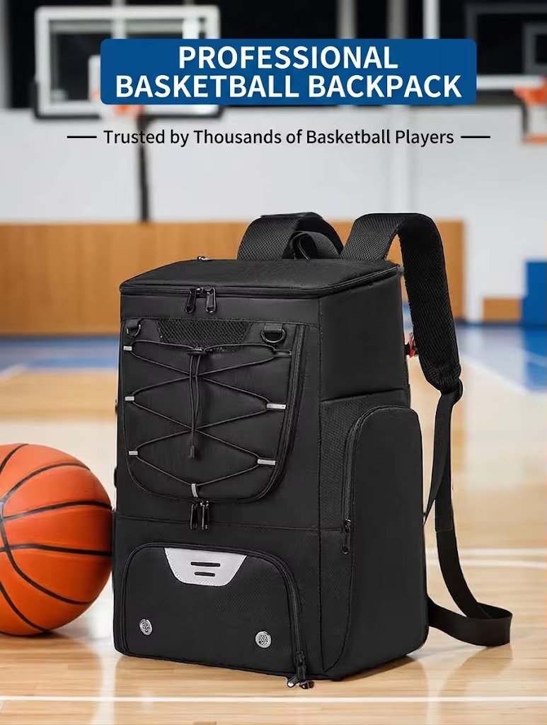 basketball backpack on court with ball