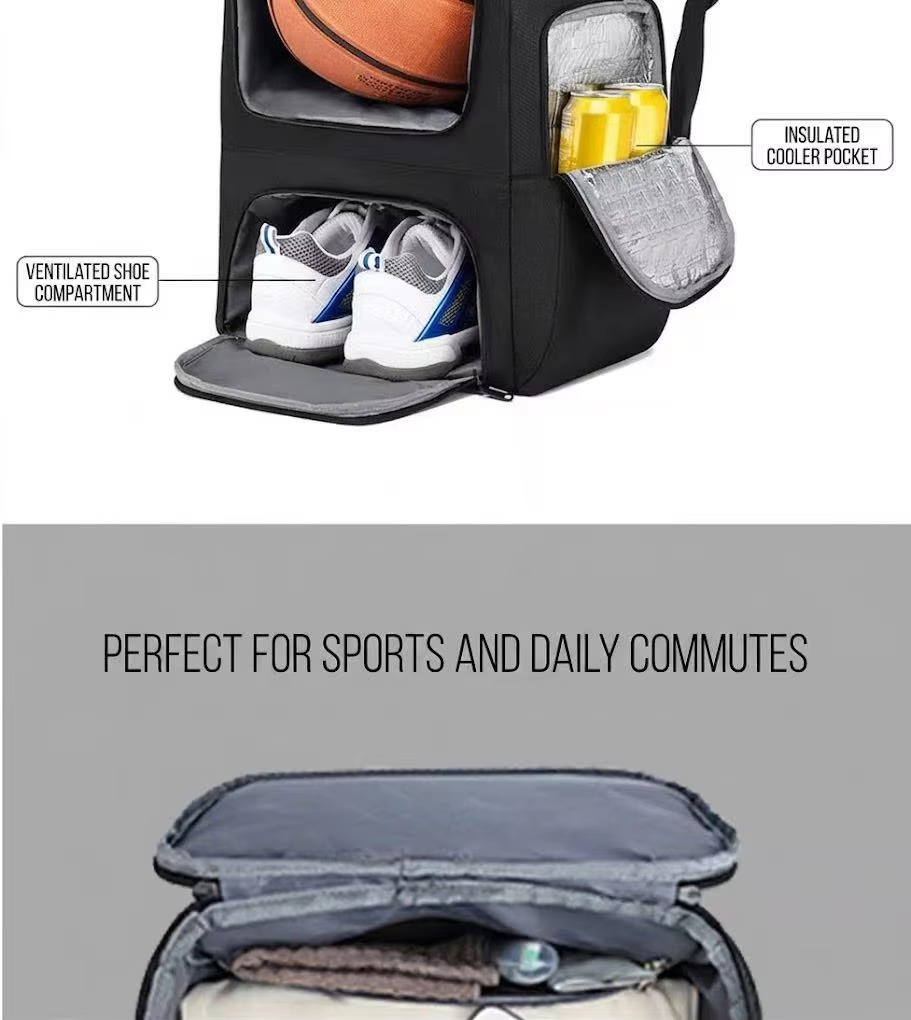 ball, shoe and insulated cooler compartments with open main pocket