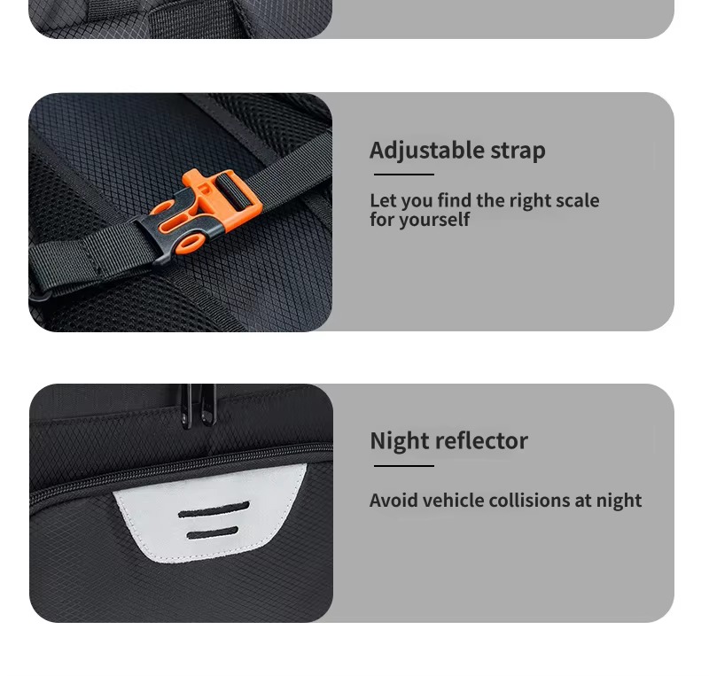 adjustable chest strap and night reflector strip
