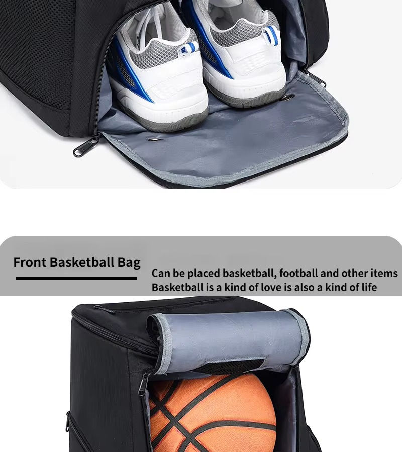 sneakers in bottom shoe compartment and front ball pocket