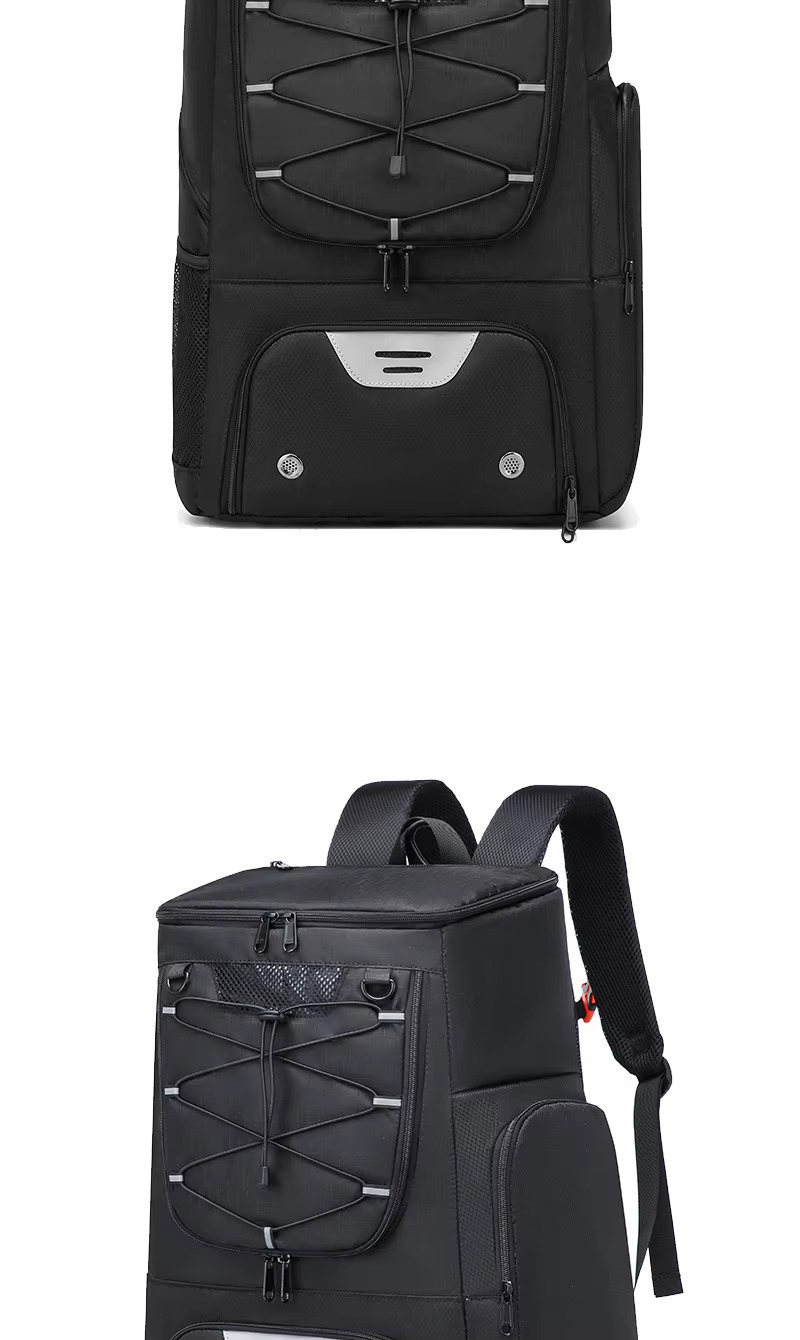 front view of black basketball backpack