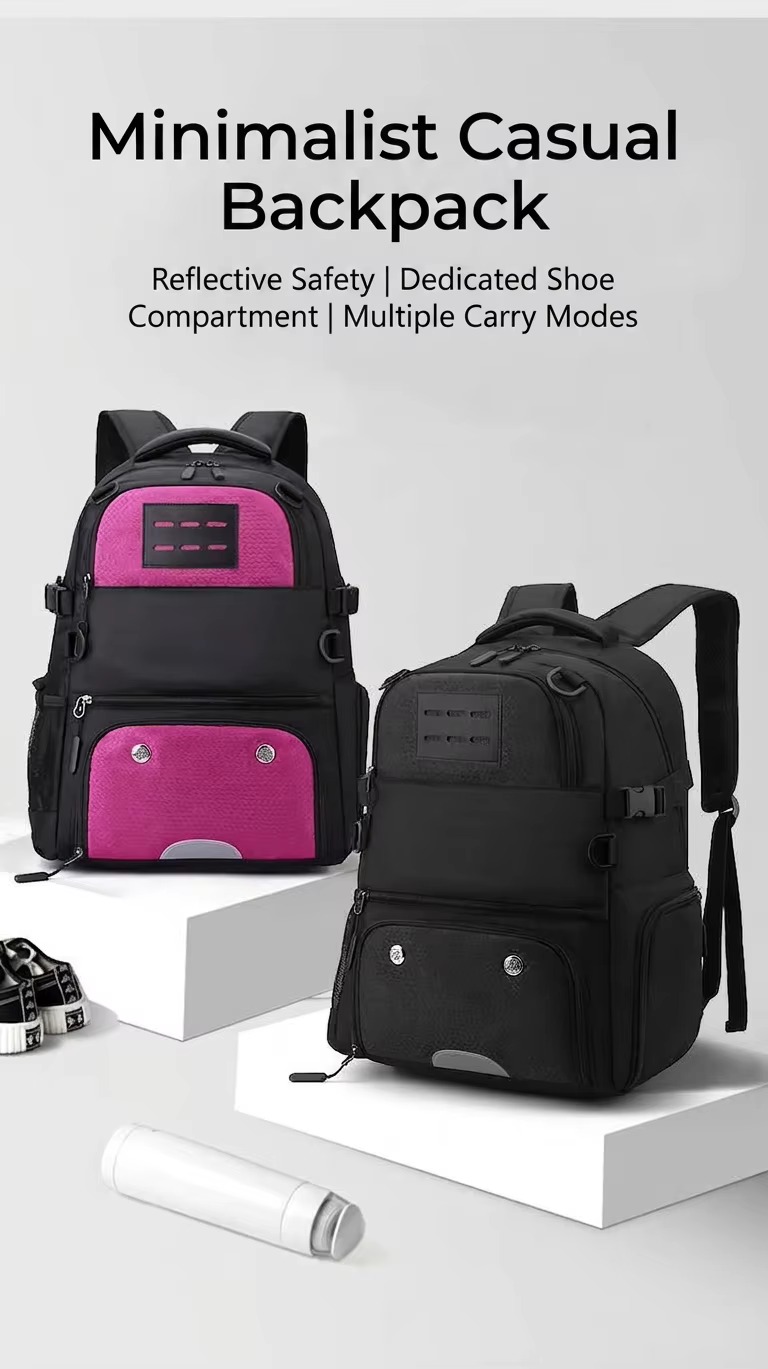 black and pink casual basketball backpacks with shoe compartment