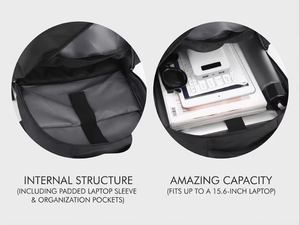 interior laptop sleeve and organizer pockets for 15.6-inch laptop
