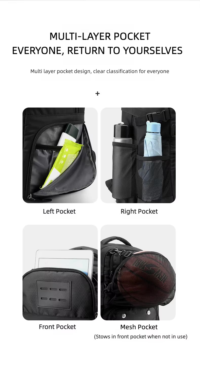 left, right, front and mesh pocket close-ups