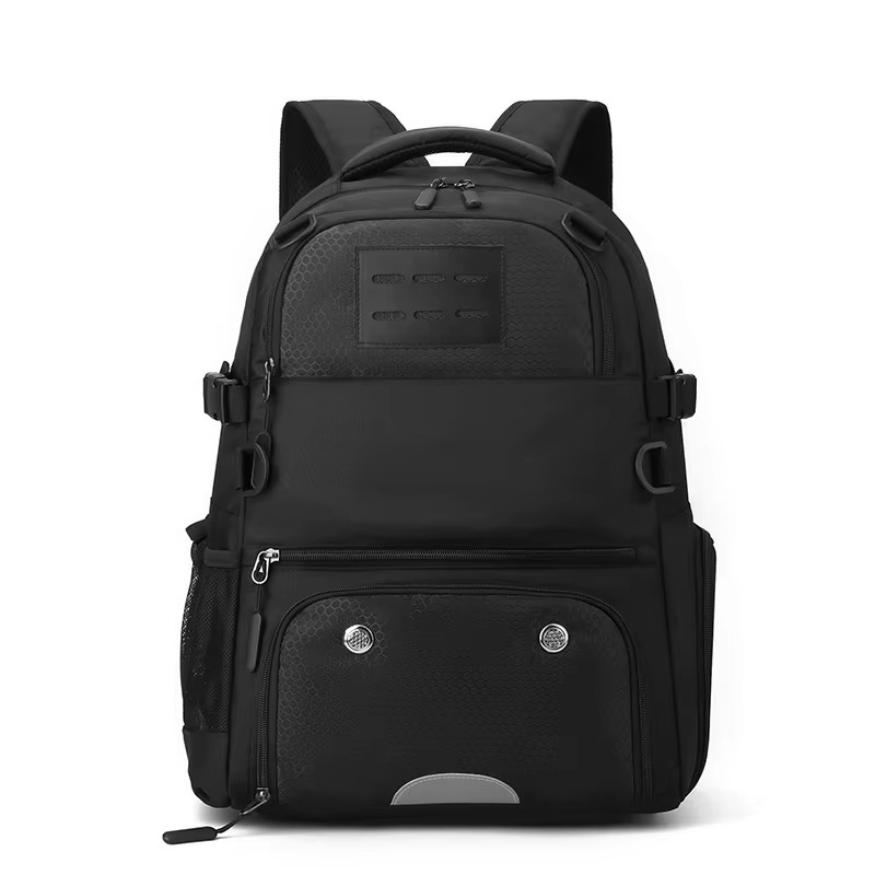 front view of black backpack