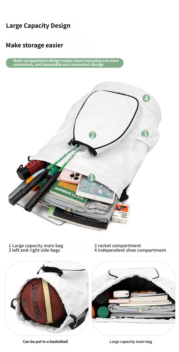 numbered compartments and basketball in main bag