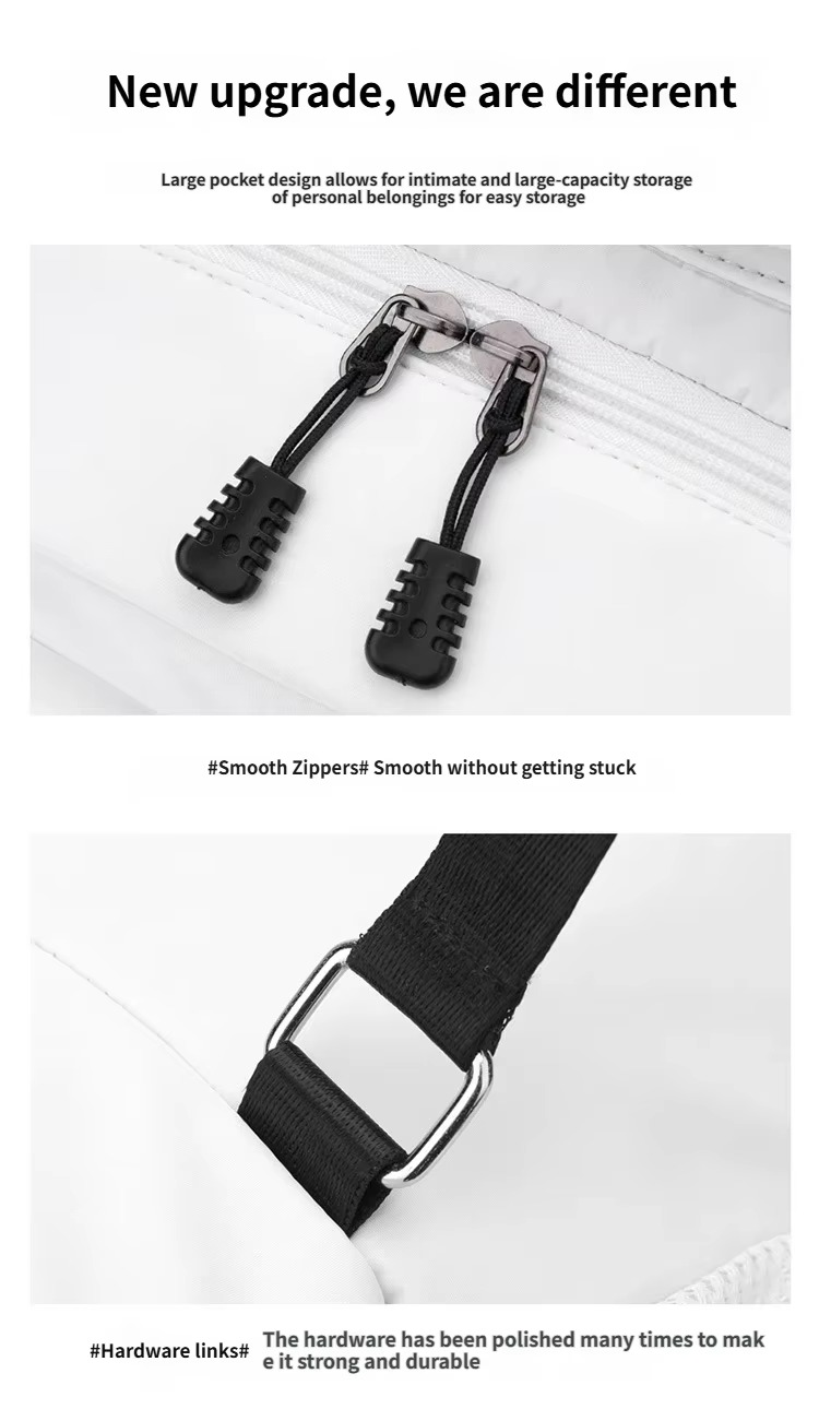 zipper pulls and polished metal hardware