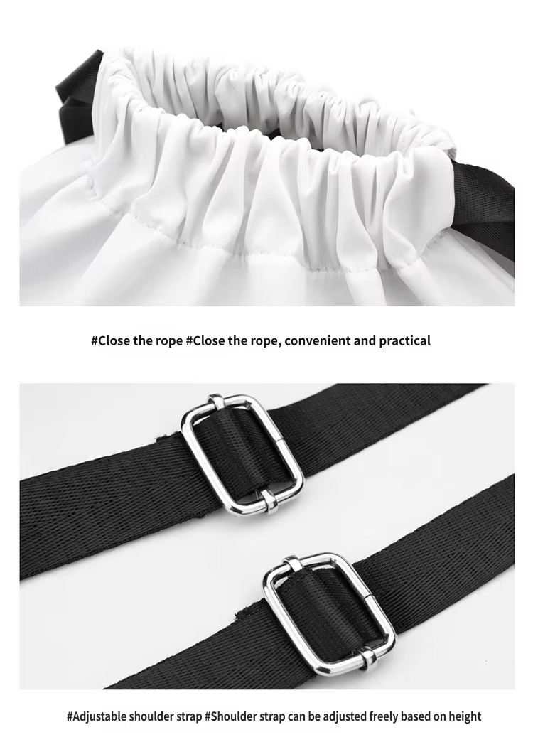 drawstring closure and adjustable strap buckles