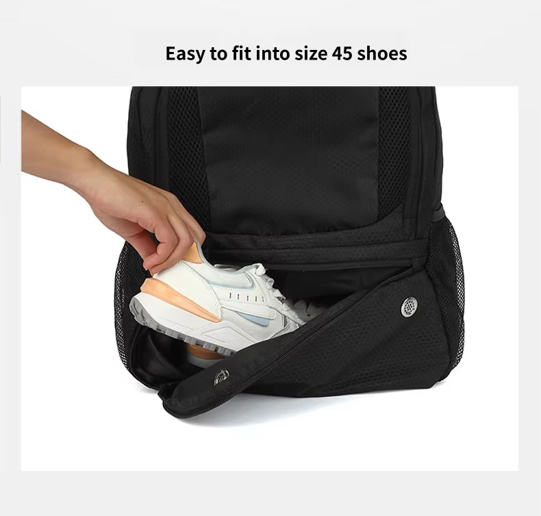 hand placing sneakers into shoe compartment