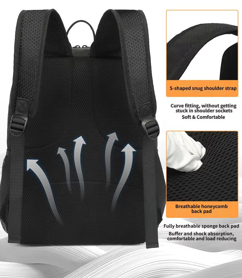 S-shaped straps and breathable honeycomb back pad