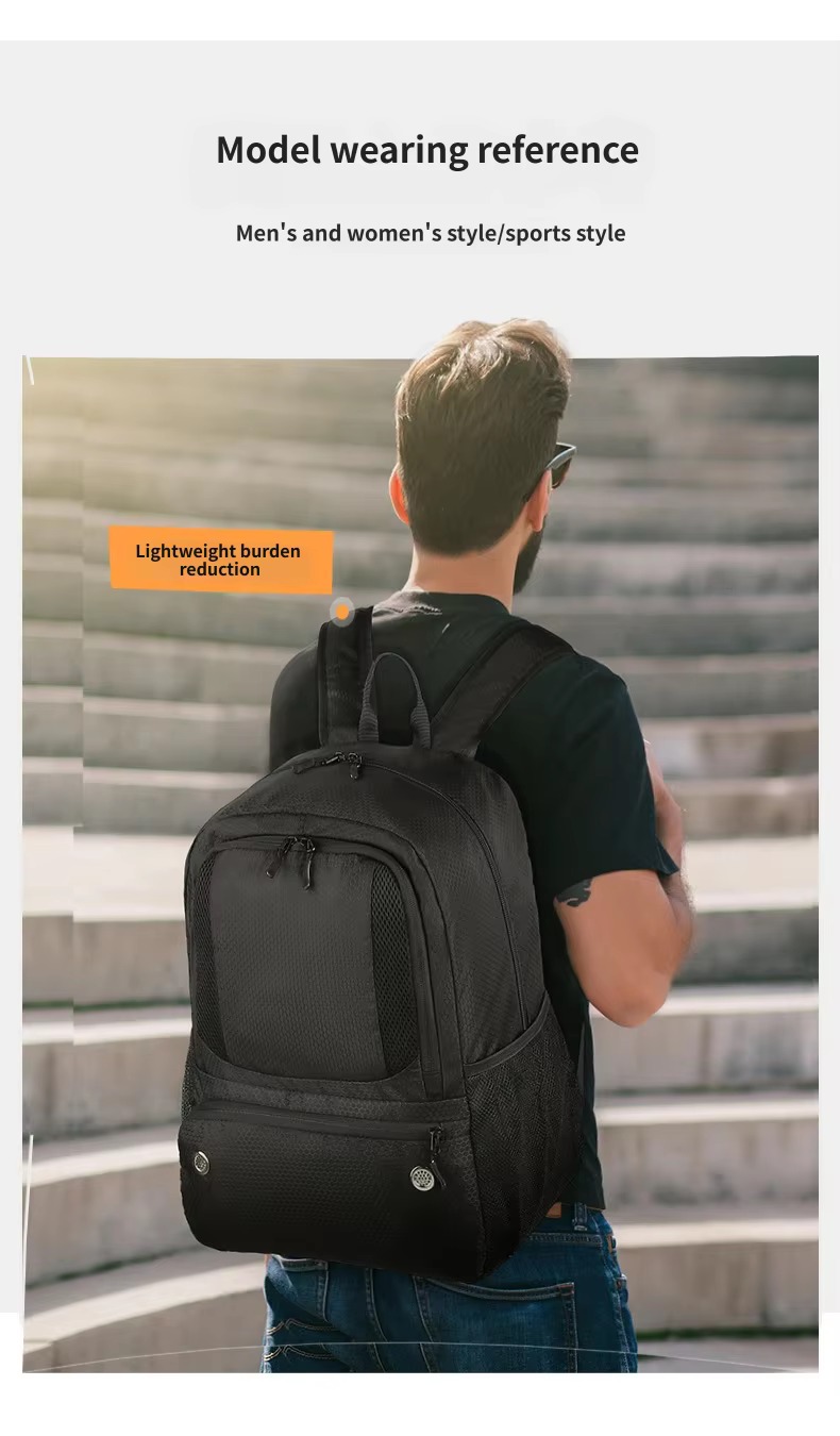man wearing black backpack on stairs
