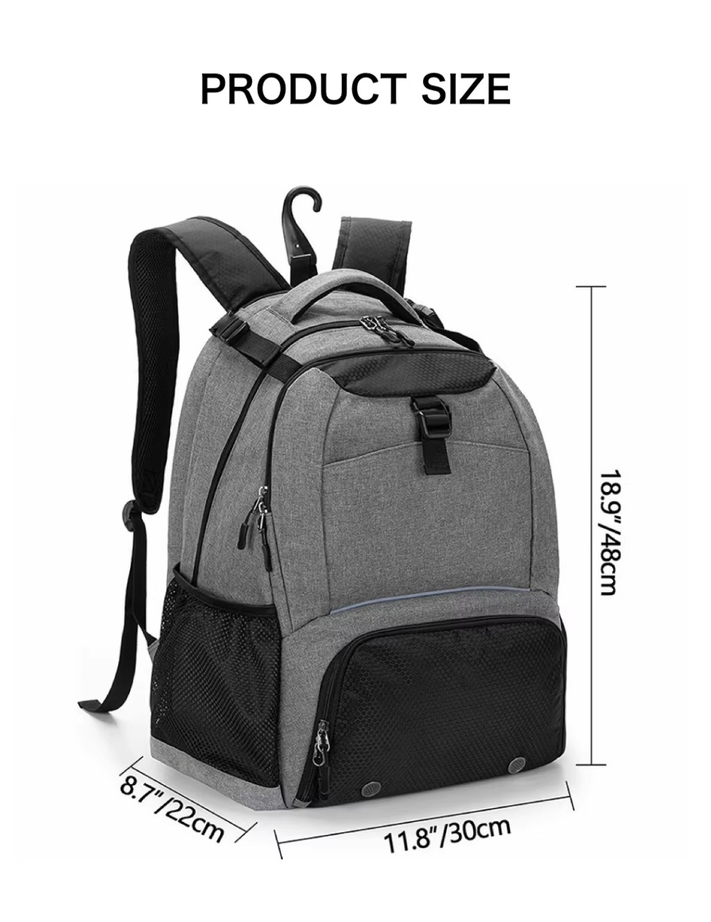 gray tennis backpack size 30x22x48 cm