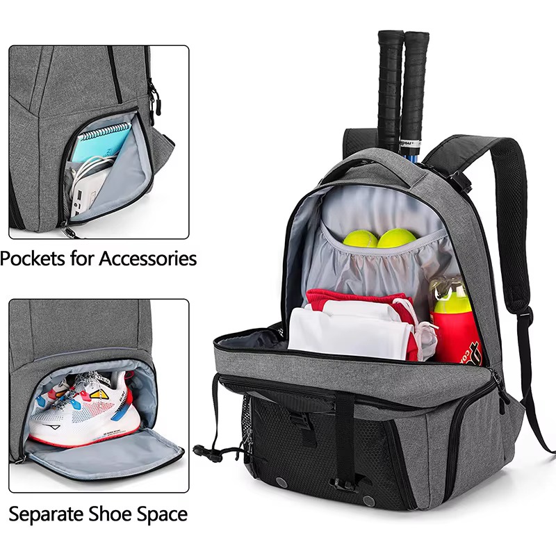 accessory pocket, shoe space and open main compartment