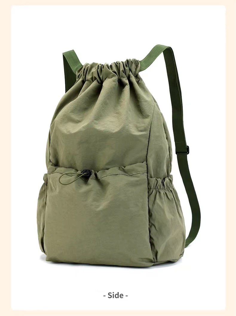 side view of green backpack