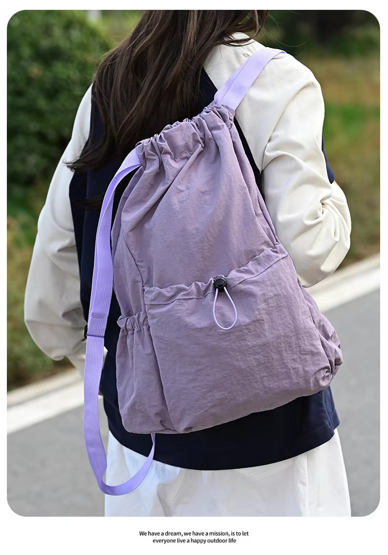 purple backpack side view