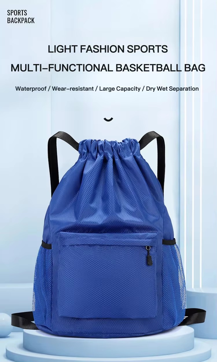blue multi-functional drawstring basketball bag
