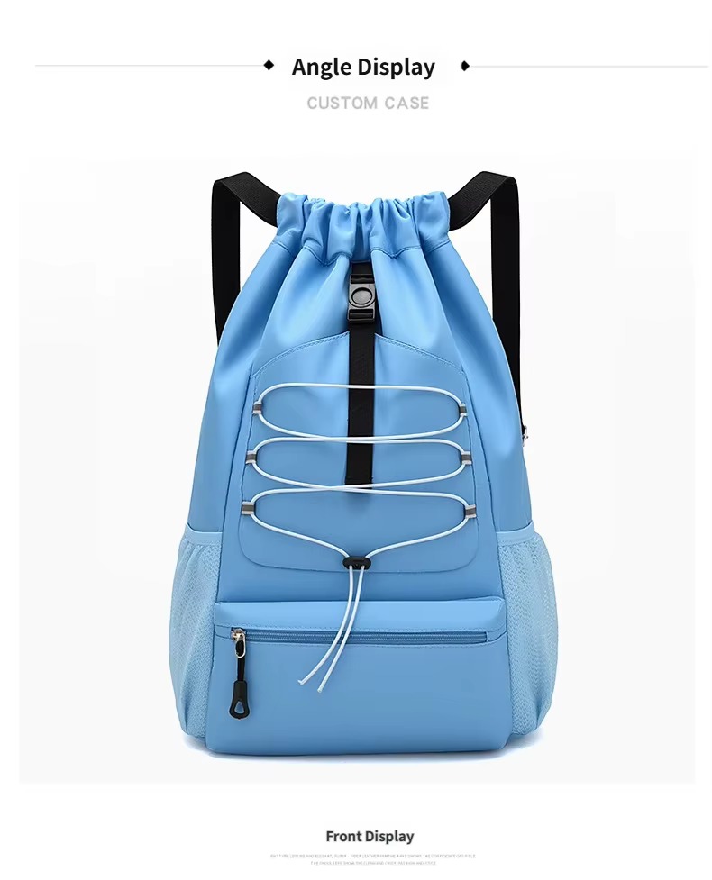 front view of sky blue backpack