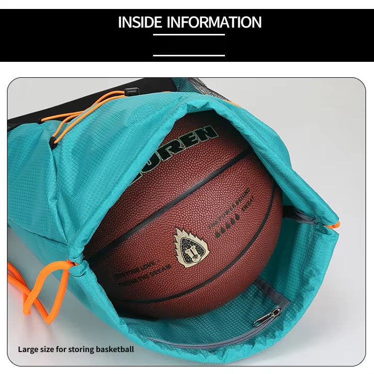 basketball stored in large-size backpack