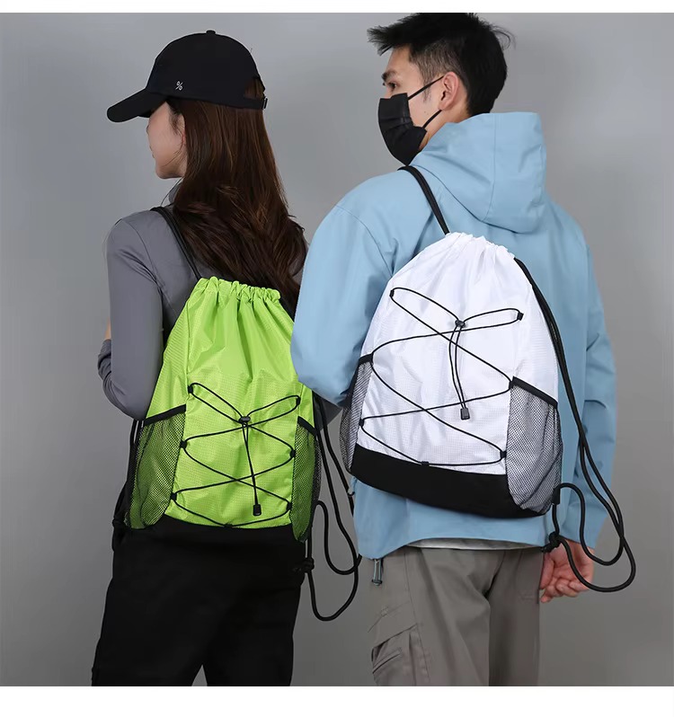 green and white backpacks back view
