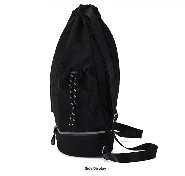 side view with drawstring pocket