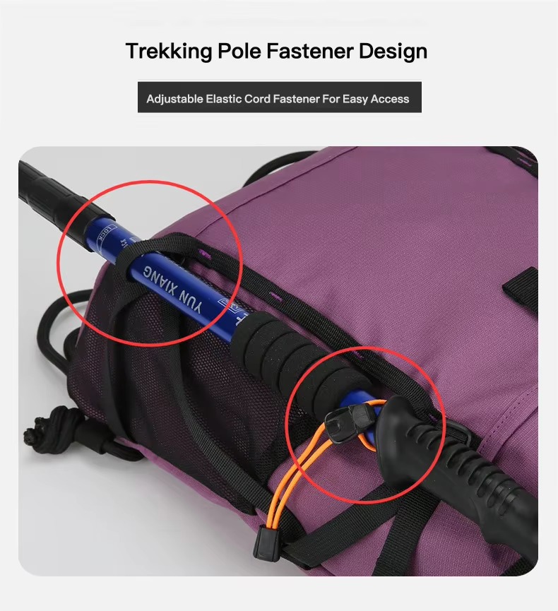 trekking pole fastener with elastic cord