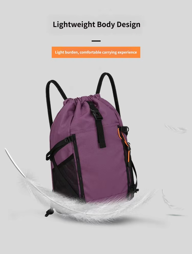 lightweight purple backpack with feather