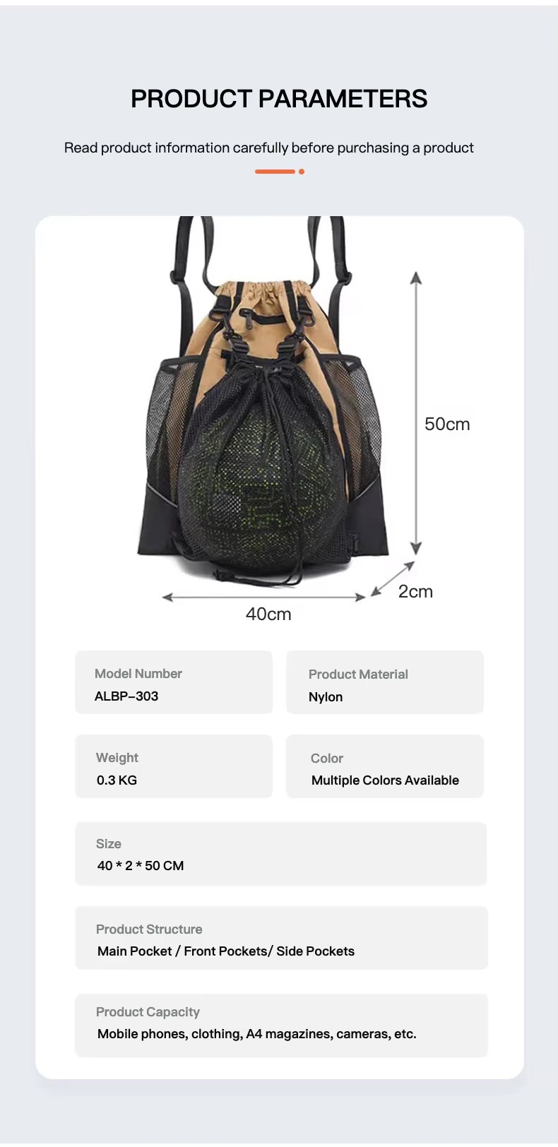 40x50 cm size and product parameters