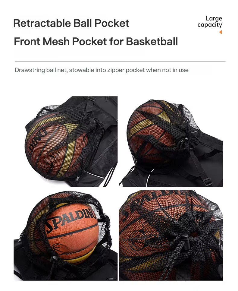 drawstring ball net holding basketballs